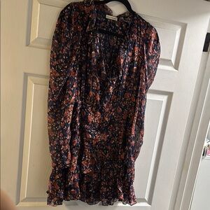 Ulla Johnson Floral Long Sleeve Dress - Navy and Orange